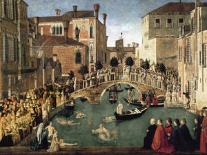 Le Miracle de la Croix sur le pont de San Lorenzo, 1500 (pour plus de détails voir 61115) - Gentile Bellini