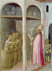 Saint Nicolas ressuscite les trois enfants jetés dans des cuves de saumure (détail)
