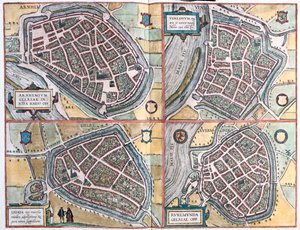 Arnhem, Geltre, Venlo, Roermond - Pays-Bas - dans "Civitates Orbis Terrarum" de Georg Braun, Cologne 1617 - Georg Braun