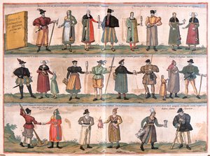 Costumes pour hommes et femmes - dans "Civitates Orbis Terrarum" de Georg Braun, Cologne 1617 - Georg Braun