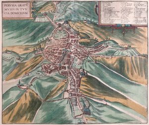 Pérouse, Italie - dans "Civitates Orbis Terrarum" de Georg Braun, Cologne 1617 - Georg Braun