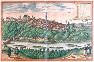 Znojmo (Moravie), République tchèque - dans "Civitates Orbis Terrarum" de Georg Braun, Cologne 1617 - Georg Braun