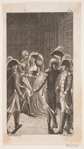 Illustration avec cinq militaires et une dame