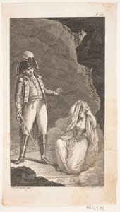 Illustration avec officier et dame agenouillée