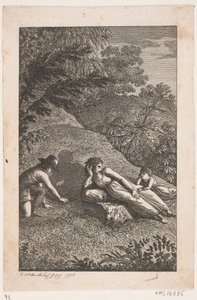 Femme allongée avec garçon et fille dans un paysage - Georg Christian Schule
