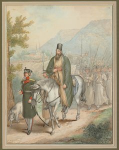 Soldats russes accompagnant un prêtre à cheval - Georg Emanuel Opitz