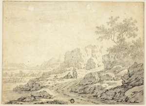 Paysage rocheux avec personnages et chien sur le chemin - Georg Friedrich Dietzsch
