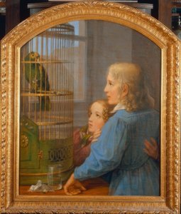 Deux enfants devant une cage à perroquet - Georg Friedrich Kersting