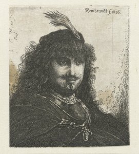 Autoportrait (?) avec chapeau à plumes et sabre abaissé