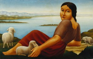 Fille avec des moutons; Madchen mit Schafen, 1923 - Georg Schrimpf
