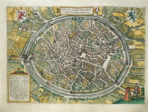 Belgique, carte de Bruges du Civitates Orbis Terrarum par Georg Braun et Franz Hogenberg, Cologne, gravure - Georg Braun and Hogenberg Franz