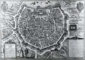 Plan de la ville de Milan en 1572 - Georg Braun and Hogenberg Franz