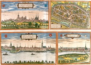 Cleves, Duisburg, Emmerich, Genappe, Allemagne, Belgique - Georg and Hogenberg Franz (1535 90) Braun