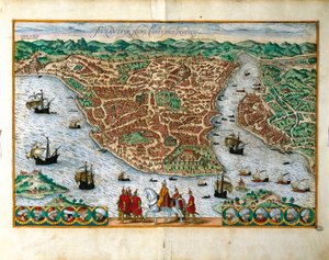 Italie, Milan, Vue perspective de la ville de Constantinople - Georg Braun and Hogenberg Franz