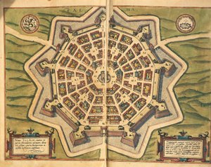 Italie, Palmanova, carte, gravure de Civitates Orbis Terrarum - Georg Braun and Hogenberg Franz