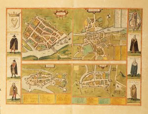 Carte de Galway, Dublin, Limerick et Cork du Civitates Orbis Terrarum par Georg Braun - Georg Braun and Hogenberg Franz