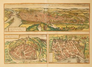 Carte de Rouen, Nîmes et Bordeaux de Civitates Orbis Terrarum par Georg Braun - Georg Braun and Hogenberg Franz