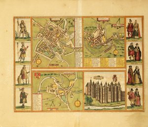 Carte de York, Shrewbury, Lancaster et Château de Richmond de Civitates Orbis Terrarum par Georg Braun - Georg Braun and Hogenberg Franz