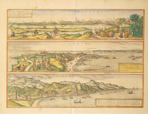 Cartes de Séville, Cadix et Malaga, Espagne, de Civitates Orbis Terrarum par Georg Braun