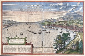 Le détroit de Messine, entre la Sicile et la Calabre (Italie) (gravure)