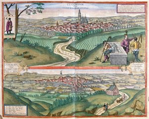 Caslav (Bohême) et Chomutov, République tchèque (gravure) - Georg Braun and Hogenberg Franz