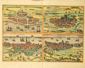 Helsingborg, Lund, Malmö, Elbogen et Landskrona, de Civitates Orbis Terrarum, Cologne - Georg Braun and Hogenberg Franz