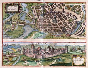 Poznan et Krosno, Pologne (gravure) - Georg Braun and Hogenberg Franz