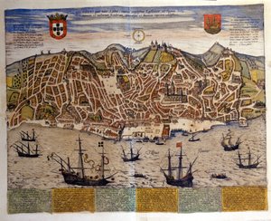 Vue de Lisbonne à la fin du 16e siècle. Atlas « Civitates Orbis Terrarum » de Braun & Hogenberg