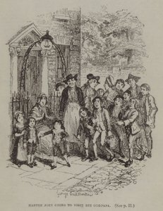 Le maître Joey allant rendre visite à son parrain (gravure) - George (after) Cruikshank