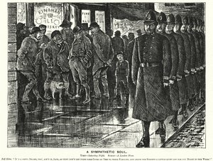 Caricature de Punch : Une âme sympathique - la police des taudis de Londres (gravure) - George (after) Du Maurier