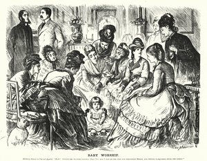 Caricature de Punch : Adoration du bébé - George (after) Du Maurier
