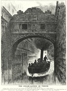 Caricature de Punch : Le lancement à vapeur à Venise (gravure) - George (after) Du Maurier