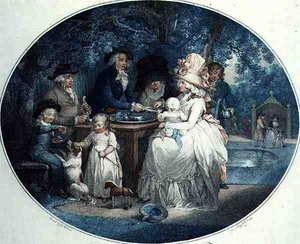 Un jardin de thé, gravé par François David Soiron (né en 1764), pub. par T. Gaugain - George (after) Morland
