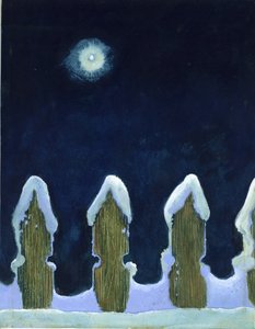 Clôture enneigée au clair de lune - George Adamson