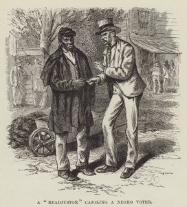 Un réajusteur cajolant un électeur noir - George Augustus Sala