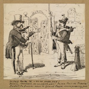 Sentinelle arrêtant un gentleman à la porte