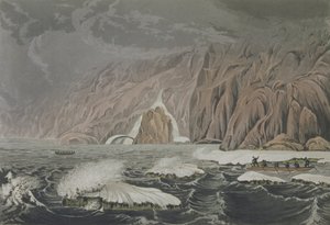 Expédition doublant le Cap Barrow, 25 juillet 1821, de Narrative of a Journey to the Shores of the Polar Sea in the Years 1819-22 par Sir John Franklin (1786-1847) gravé par Edward Finden (1791-1857) - George Back