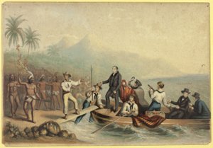 La réception du révérend J. Williams, à Tanna dans les mers du Sud, la veille de son massacre - George Baxter