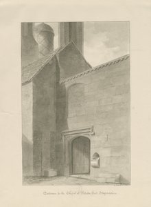 Pillaton Hall - Entrée de la chapelle: dessin sépia - George Buckler