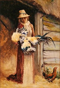 Une femme tenant un coq - George Carline