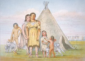 Une famille Comanche devant leur tipi - George Catlin