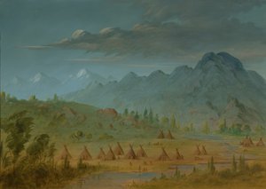 Un village Crow et les montagnes de la rivière Salmon, 1855-1869 - George Catlin