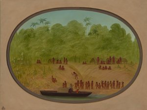 Un village Omagua - Croquis de bateau, 1854-1869 - George Catlin