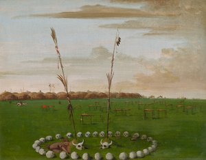 Vue arrière du village Mandan, montrant le cimetière - George Catlin