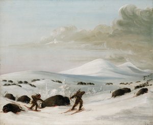Buffalo Chase dans les congères, Indiens à la poursuite en raquettes - George Catlin