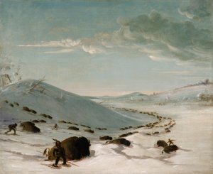 Buffalo Chase en hiver, les Indiens en raquettes - George Catlin