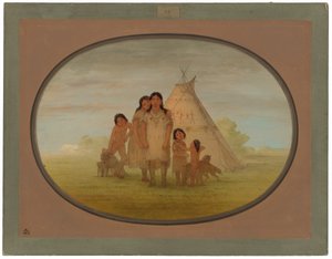 Enfants du chef Camanchee et wigwam - George Catlin