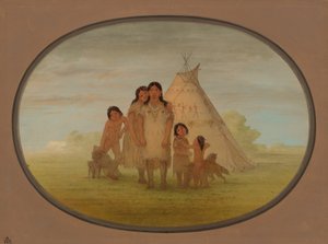 Enfants du chef Camanchee et wigwam - George Catlin