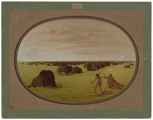 Catlin et Indien attaquant un buffle - George Catlin