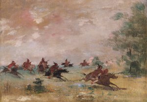 Groupe de guerre comanche, monté sur des chevaux sauvages